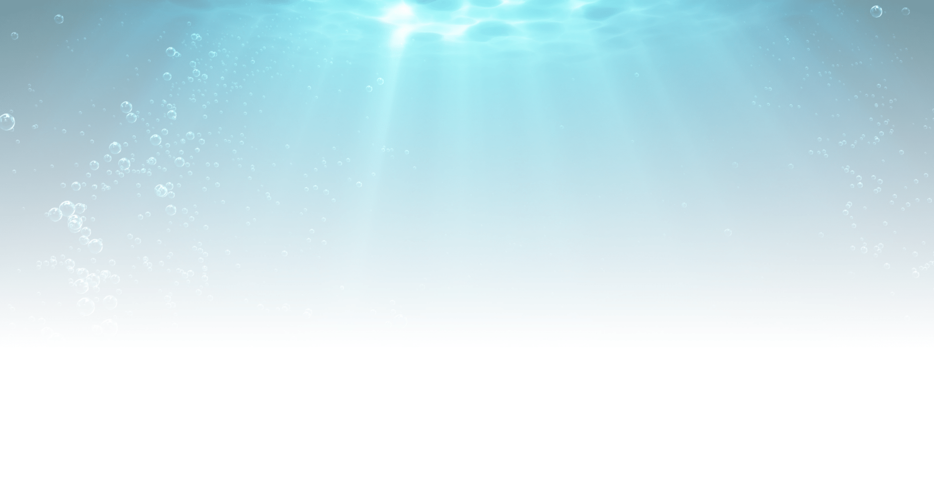 Underwater scene with sun rays piercing the water, creating a serene atmosphere. Bubbles suggest gentle currents in the clear blue water.